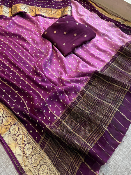 Chinon Crepe Banarasi Saree with Bandhani Print Design