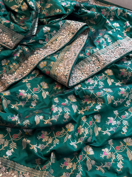 Munga Patola Silk Saree with Gotapatti & Pearl Embroidery