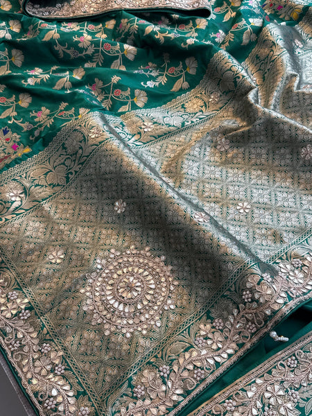 Munga Patola Silk Saree with Gotapatti & Pearl Embroidery