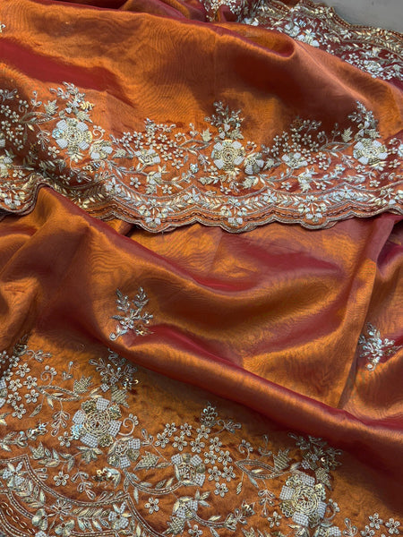 Tissue Handloom Silk Saree with Zardozi & Kutdana Work