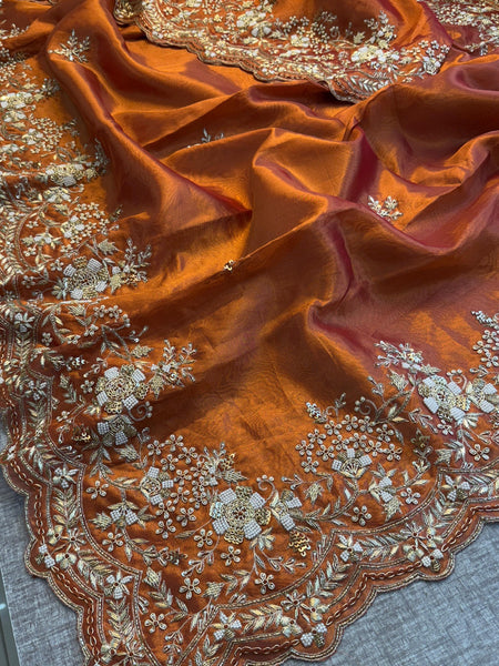 Tissue Handloom Silk Saree with Zardozi & Kutdana Work