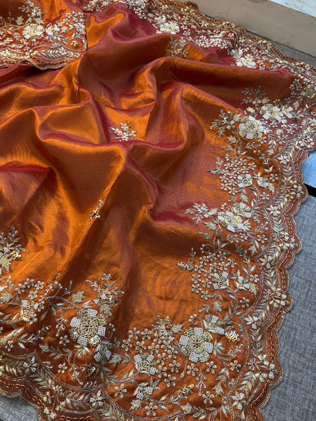 Tissue Handloom Silk Saree with Zardozi & Kutdana Work