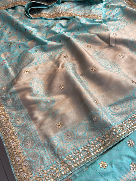 Munga Patola Silk Saree with Zardozi & Gotapatti Embellishment