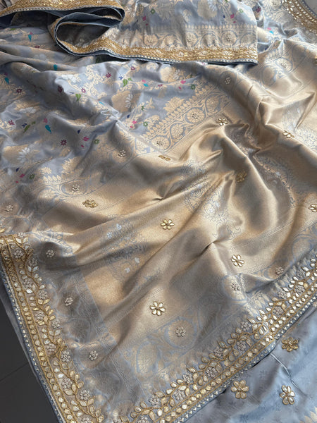 Munga Patola Silk Saree with Sequins & Pearl Embroidery