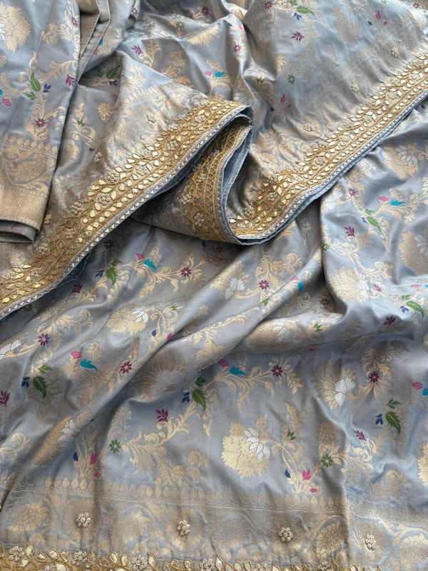 Munga Patola Silk Saree with Sequins & Pearl Embroidery