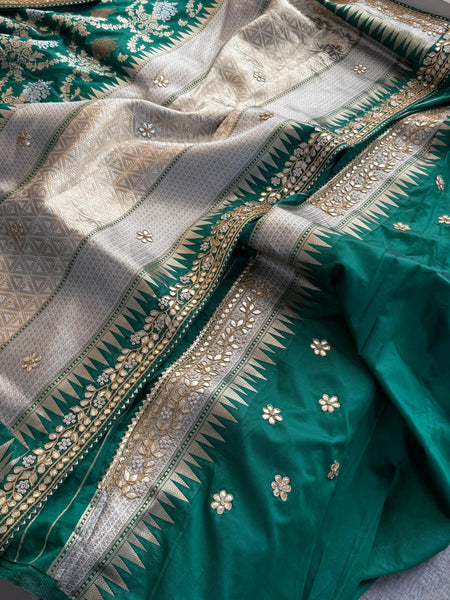 Munga Patola Silk Saree with Sequins & Pearl Embroidery