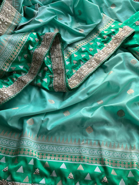 Munga Patola Silk Saree with Sequins & Pearl Embroidery
