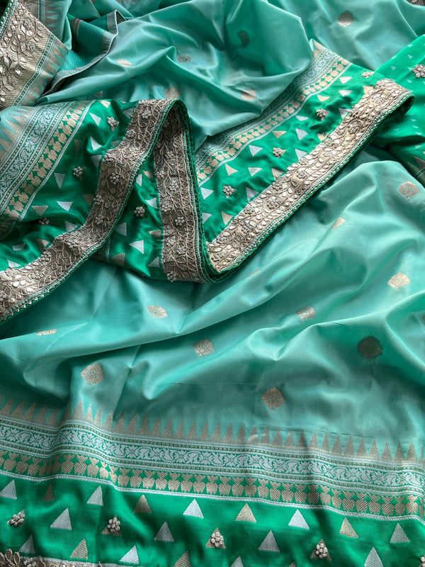 Munga Patola Silk Saree with Sequins & Pearl Embroidery
