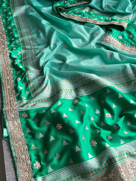 Munga Patola Silk Saree with Sequins & Pearl Embroidery
