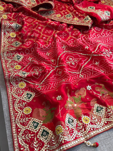 Crepe Banarasi Silk Saree with Gotapatti & Pearl Work