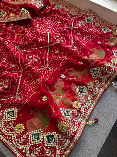 Crepe Banarasi Silk Saree with Gotapatti & Pearl Work