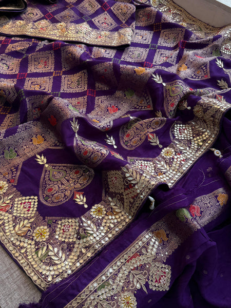 Crepe Banarasi Silk Saree with Gotapatti & Pearl Work
