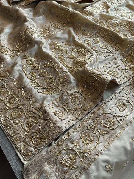 Munga Banarasi Silk Saree with Pearl & Zardozi Embroidery