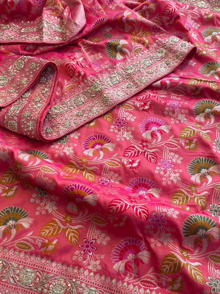 Munga Silk Banarasi Saree with Zardozi & Pearl Accents