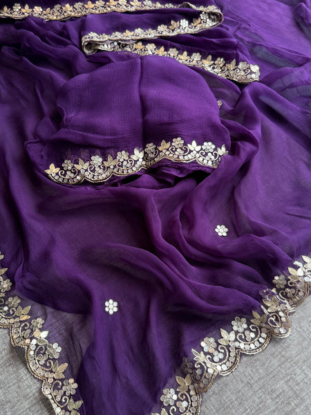 Chiffon Saree with Zardozi, Pearl & Gotapatti Highlights