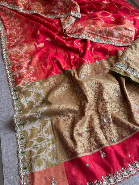 Kora Patola Banarasi Saree with Zardozi & Anchor Work