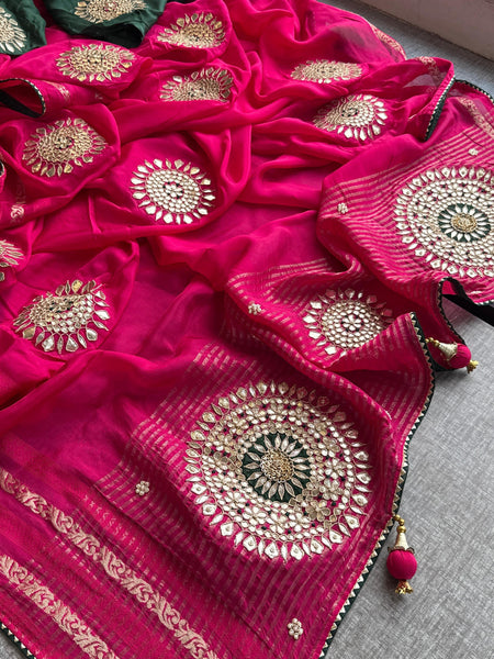 Munga Silk Banarasi Saree with Anchor, Pearl & Zardozi