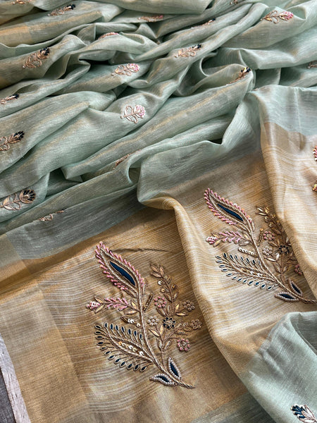 Banarasi Tissue Linen Silk Saree with Resham & Gotapatti Work