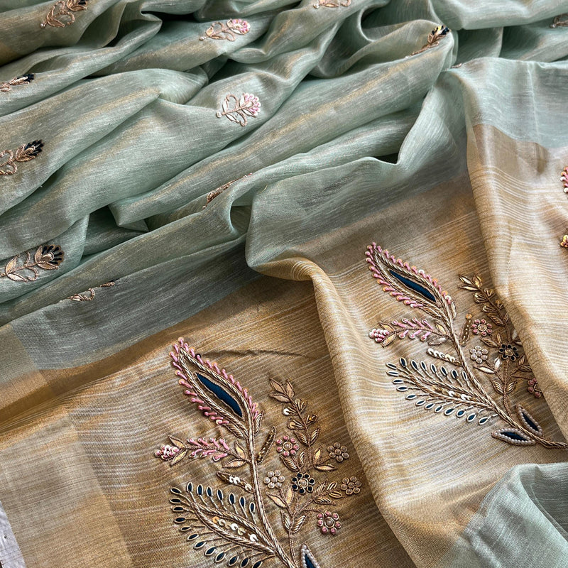 Banarasi Tissue Linen Silk Saree with Resham & Gotapatti Work