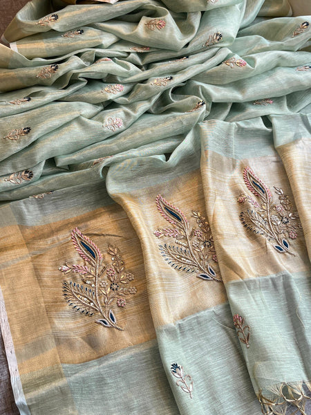 Banarasi Tissue Linen Silk Saree with Resham & Gotapatti Work
