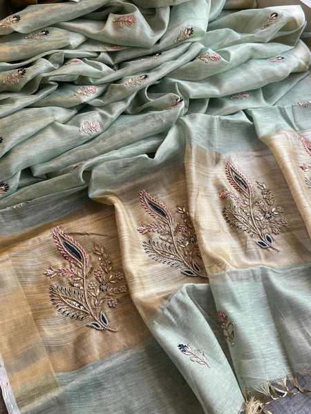 Banarasi Tissue Linen Silk Saree with Resham & Gotapatti Work