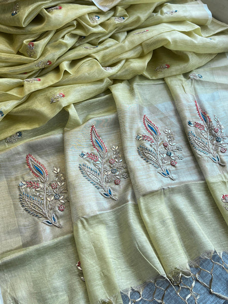 Banarasi Tissue Linen Silk Saree with Resham & Gotapatti Work