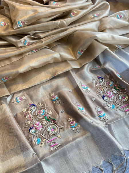 Handloom Tissue Silk Banarasi Saree with Zardozi & Gotapatti