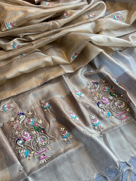 Handloom Tissue Silk Banarasi Saree with Zardozi & Gotapatti