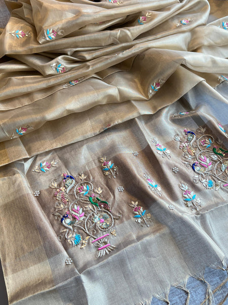 Handloom Tissue Silk Banarasi Saree with Zardozi & Gotapatti