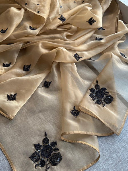 Organza Tissue Silk Saree with Zardozi & Kutdana Embroidery