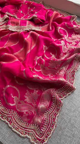 Cosmo Silk Banarasi Saree with Zardozi & Kutdana Work