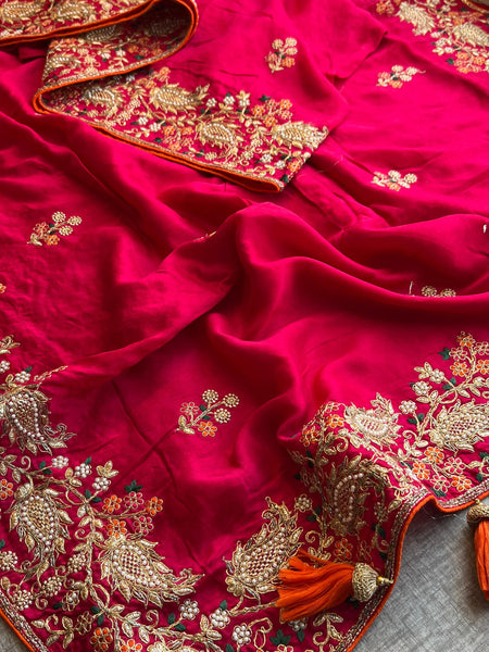 Munga Silk Saree with Zari, Resham & Pearl Embellishment