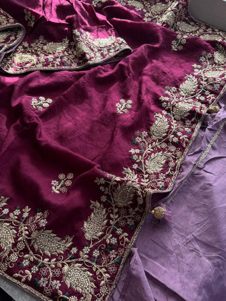 Munga Silk Saree with Zari, Resham & Pearl Embellishment