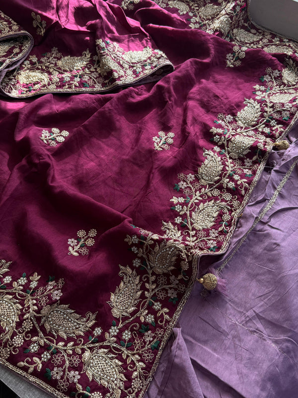 Munga Silk Saree with Zari, Resham & Pearl Embellishment