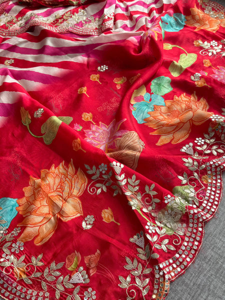 Munga Crepe Silk Saree with Gotapatti & Pearl Detailing