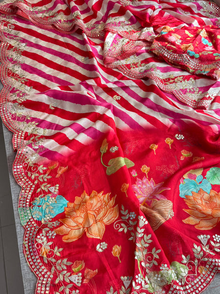 Munga Crepe Silk Saree with Gotapatti & Pearl Detailing