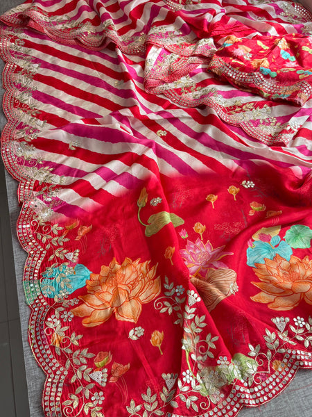 Munga Crepe Silk Saree with Gotapatti & Pearl Detailing