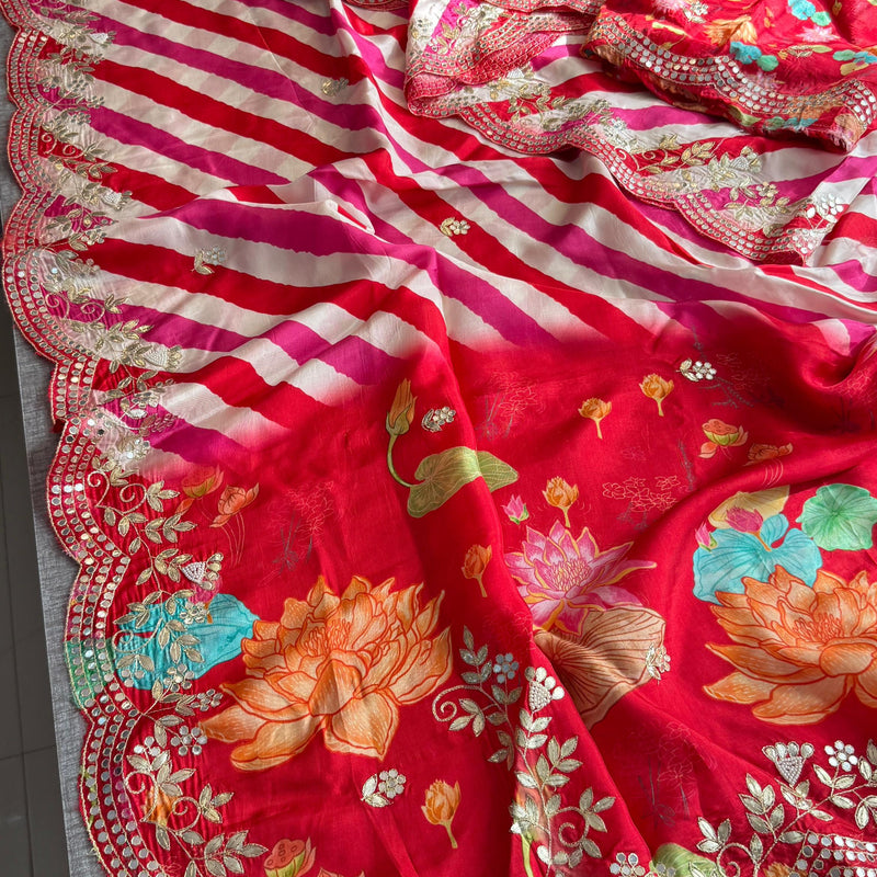 Munga Crepe Silk Saree with Gotapatti & Pearl Detailing