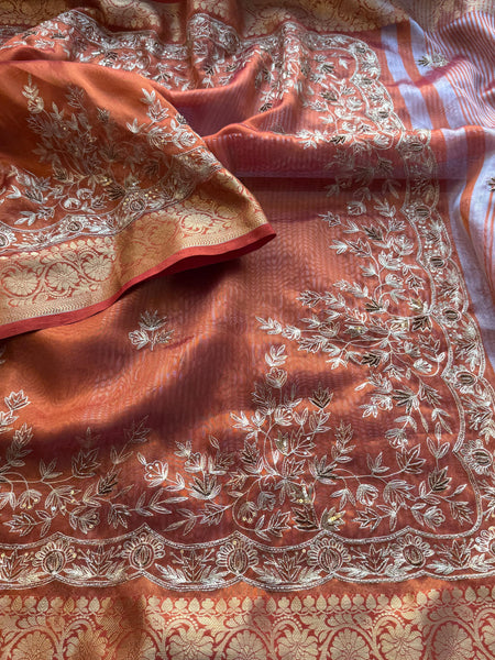 Tissue Handloom Banarasi Silk Saree with Kasab & Kutdana Work