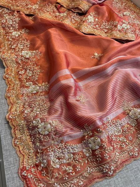 Tissue Handloom Banarasi Saree with Zardozi & Zarkan Accents