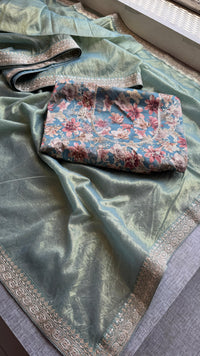 Cosmo Tissue Silk Saree with Zari & Sequins Border Detailing