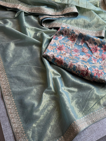 Cosmo Tissue Silk Saree with Zari & Sequins Border Detailing