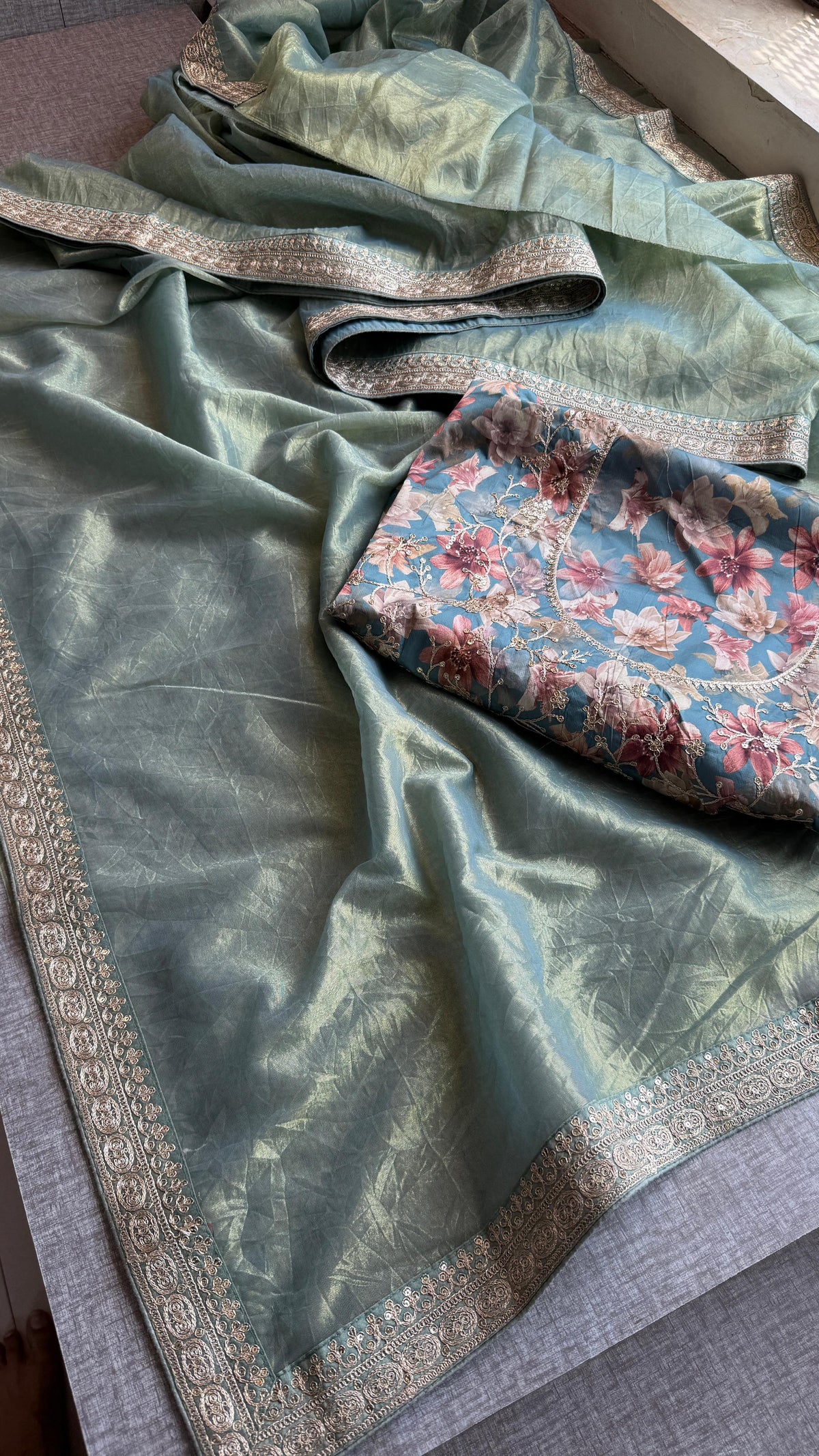 Cosmo Tissue Silk Saree with Zari & Sequins Border Detailing