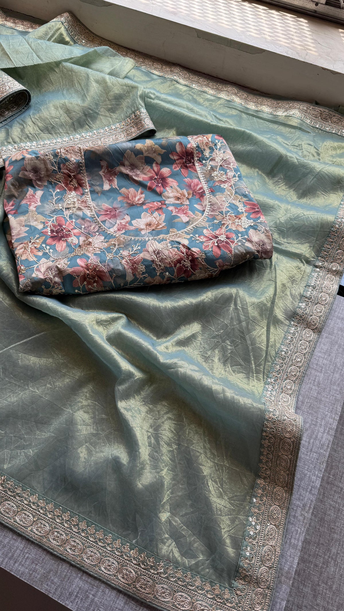 Cosmo Tissue Silk Saree with Zari & Sequins Border Detailing
