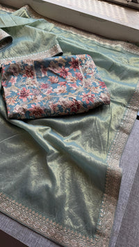 Cosmo Tissue Silk Saree with Zari & Sequins Border Detailing