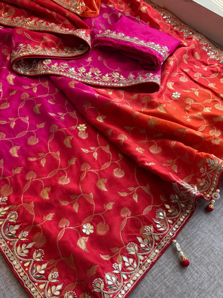 Munga Banarasi Silk Saree with Pearl, Gotapatti & Kutdana