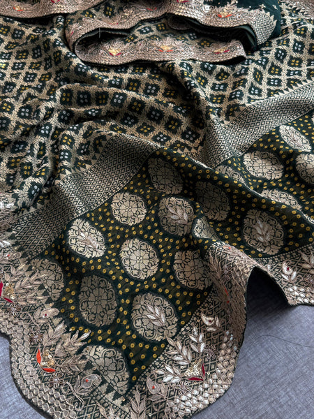 Munga Silk Banarasi Saree with Pearl, Resham & Kutdana