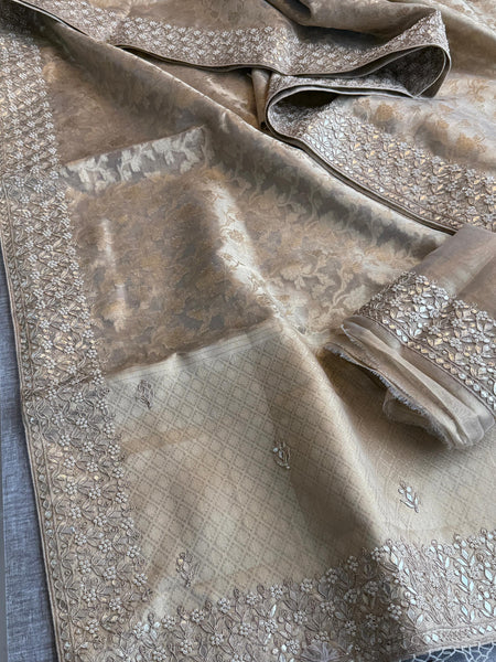 Tissue Handloom Banarasi Silk Saree with Gotapatti & Pearl