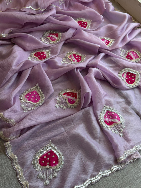 Crush Chinon Handloom Tissue Silk Saree with Pearl