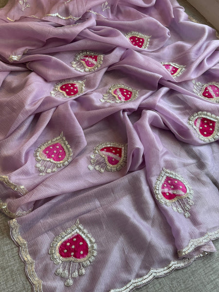 Crush Chinon Handloom Tissue Silk Saree with Pearl